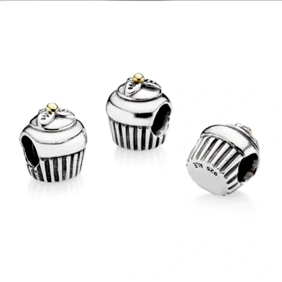 RETIRED Authentic Pandora Cupcake Charm With 14K Gold - Picture 3 of 9